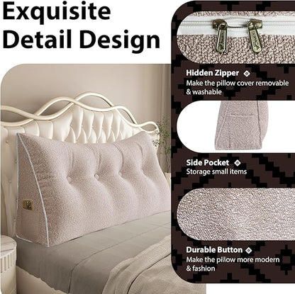 10 lbs Thickened Wedge Pillow Headboard Body Positioner Bed Wedge Pillow Backrest Support Triangular Headboard Pillow for Sleeping with Side Pocket Velvet Positioning Support Light Pink Full
