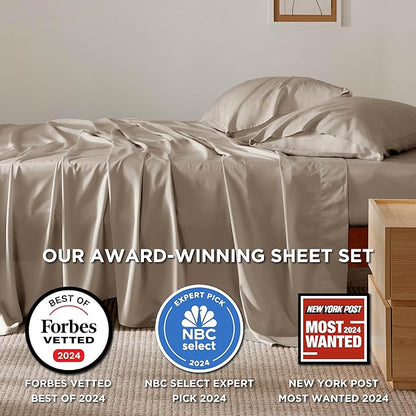 Bedsure King Size Sheets Set, Cooling Sheets for Hot Sleepers, Rayon Derived from Bamboo, Breathable & Soft, Deep Pocket Up to 16 Inches, Hotel Luxury Silky Bedding, Simply Taupe