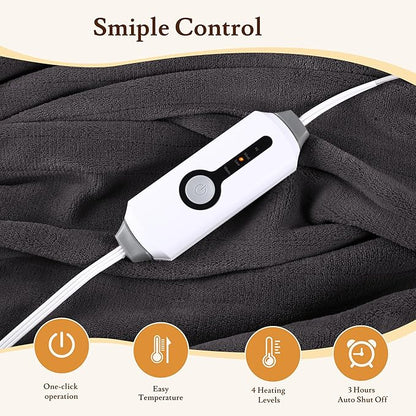 Electric Heated Blanket 50"x60" Throw Size - 4 Heat Settings, 3H Auto Shut Off, Ultra-Soft Coral Fleece Heated Blanket with Overheat Protection, Fast Heating, Cozy and Comfortable, Dark Gray