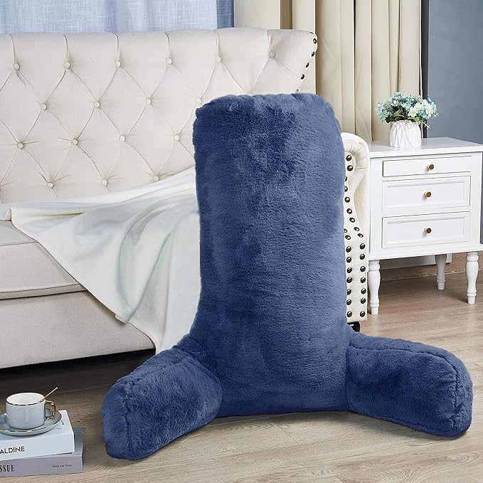 Home Soft Things Fox Faux Fur Bedrest Reading Pillow with DIY Filling, Need Assembly, Backrest Armrest Pillow Chair Back Support for Sitting up in Bed, Dark Blue, 28" x 30" x 17"