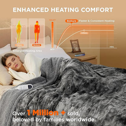 Bedsure Faux Fur Heated Blanket Full Size, Fast Heating Electric Blanket Full Size with 6 Heating Levels & 10 Time Settings, Cozy Gifts for Women Men (72x84 inches, Grey)