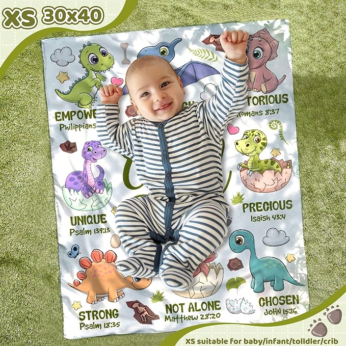 Bible Verse Blanket, Christian Gifts, God Says I am Print Dinosaur Blankets for Boys, Meaningful Thoughtful Religious Baptism Gift for Son,Dinosaur Lovers Room Bed Decoration, 30"x40"