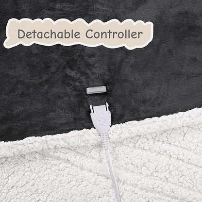 Electric Heated Blanket Queen Size 84"x90", Soft Flannel with Dual Controllers & Overheat Protection, 6 Adjustable Heat Settings & 10-Hour Auto-Off Timer, Fast Heating for Winter Comfort, Dark Gray