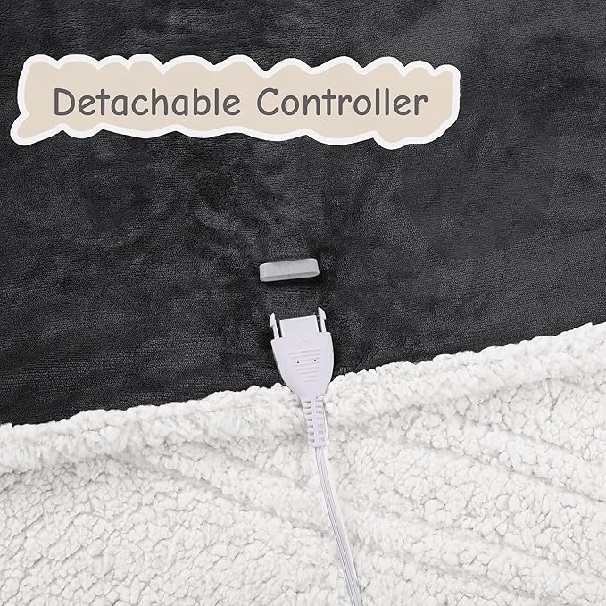 Electric Heated Blanket Full Size 72"x84", Soft Flannel with Overheat Protection, 6 Adjustable Heat Settings & 10-Hour Auto-Off Timer, Fast Heating for Winter Comfort, Dark Gray