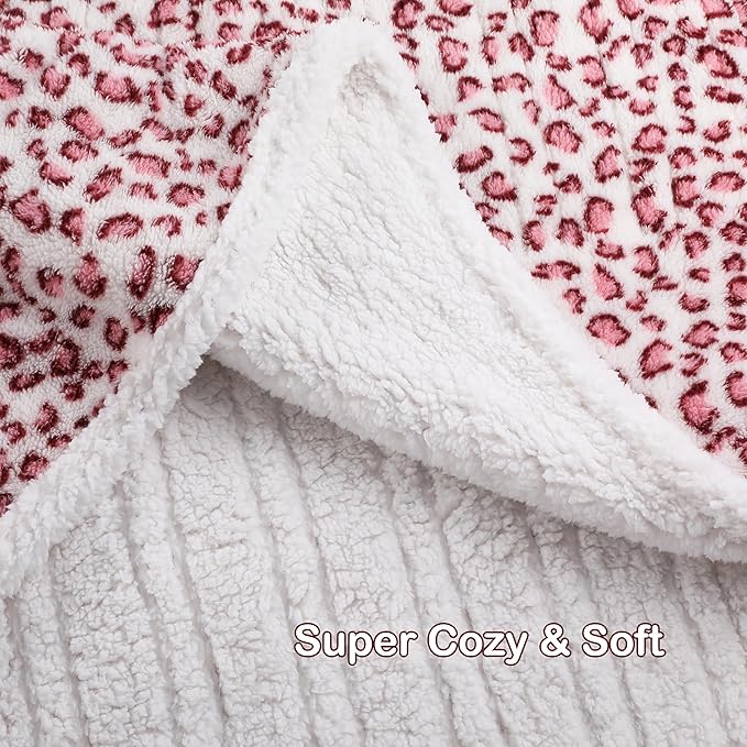 Electric Heated Blanket Full Size 72"×84" with 6 Heating Levels &10Hs Auto Off, Heating Double Sided Plush Sherpa, Fast Heating, Machine Washable for Christmas Gift Leopard Print Pink & White