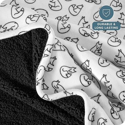 Bare Home Sherpa Fleece Blanket - Twin/Twin Extra Long - Blanket for Bed, Sofa, and Couch - Warm & Lightweight - Fluffy & Soft - Reversible (Twin/Twin XL, Feelin' Foxy - Black)