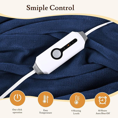 Electric Heated Blanket 72"x84" Full Size - 4 Heat Levels, 10H Auto Shut Off, Ultra-Soft Coral Fleece Heated Blanket with Overheat Protection, Fast Heating, Machine Washable - Dark Blue
