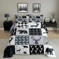 Feelyou Rustic Deer Bear Comforter Set Full, Camping Hunting Comforter Set for Kids Western Farmhouse Comforter Bear Antler Silhouette Duvet Set Breathable Quilt Set 3Pcs