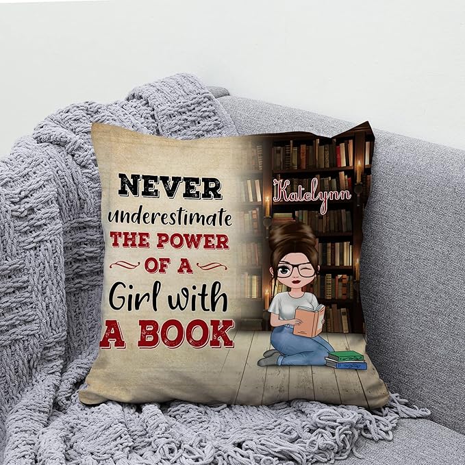 Hyturtle Personalized Book Pillow (Insert Included) Gifts for Girl Women - Book Lover Gifts for Women - Birthday Gifts for Book Lovers Librarian - Custom Name Sofa Couch Cushion Home Decor Pillow