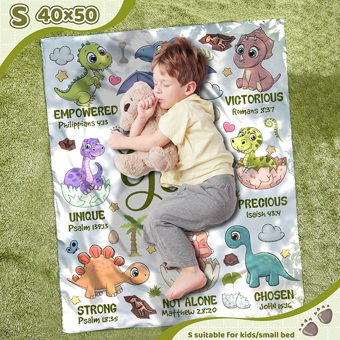 Dinosaur Blanket for Boys,God Says I Am Dinosaurs Throw Blanket,Dinosaur Gifts for Girls Baby,Meaningful Thoughtful Religious Baptism Christian Gifts,Bible Verse Quilt, 40"x50" for Kids
