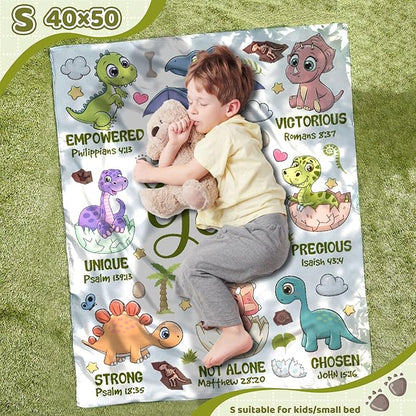 Dinosaur Blanket for Boys,God Says I Am Dinosaurs Throw Blanket,Dinosaur Gifts for Girls Baby,Meaningful Thoughtful Religious Baptism Christian Gifts,Bible Verse Quilt, 40"x50" for Kids