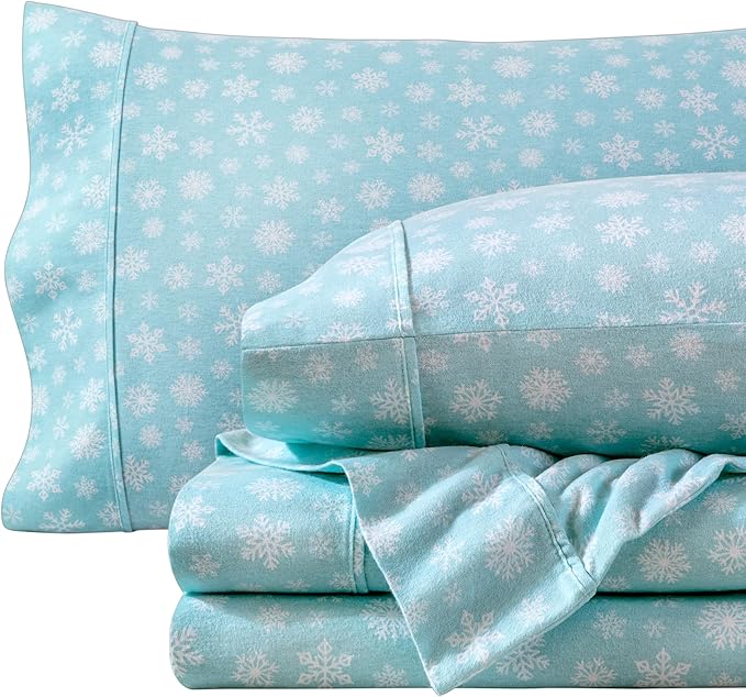 Bare Home Flannel Sheet Set Prints, 100% Cotton, Velvety Soft Heavyweight - Double Brushed Flannel for Extra Softness & Comfort - Deep Pocket - Bed Sheets (Twin, Snowdrift)