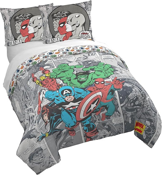 Jay Franco Kids Duvet Cover Set – 3 Piece Super Soft Bedding with Sham Pillowcase, Cover ONLY Comforter Not Included, Grey - Marvel Comics, Full