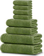 Tens Towels Pack of 8 Towels Set, 2 Extra Large Bath, 2 Hand, 4 Washcloths, 100% Cotton, Lighter Weight, Quicker to Dry, Super Absorbent, Perfect for Bathroom, Green