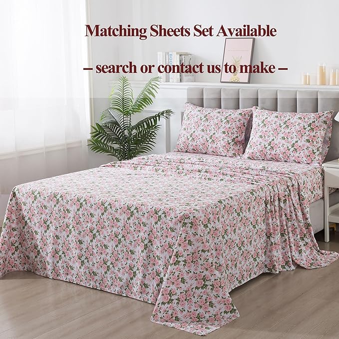 FADFAY Duvet Cover Set Twin Pink Rose Floral Bedding Vintage Peony Flower Quilt Cover Set Shabby Farmhouse Bedding 100% Cotton Ultra Soft Comforter Cover with Hidden Zipper Closure 3Pcs, Twin Size