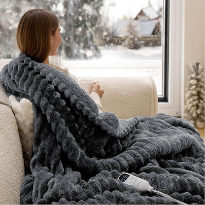 Bedsure Heated Blanket Electric Throw - Thick Striped Flannel Electric Blanket, Heating with 4 Time Settings, 6 Heat Settings, and 3-Hour Timer Auto Shut Off, Gift for Grandma (50x60 inches, Grey)