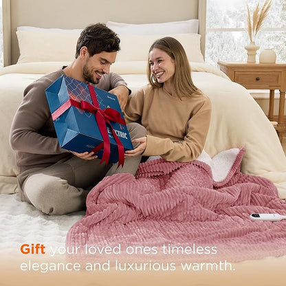 Bedsure GentleSoft Electric Blanket Queen Size - Soft Ribbed Flannel Heated Blanket with Dual Control, Heating with 10 Heat Settings, 10 Time Settings, 8 hrs Timer Auto Shut Off (84"x90", Pink)
