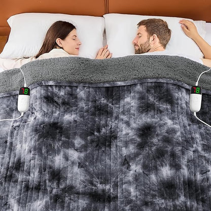 greenoak Heated Electric Blanket Throw, Faux Fur Sherpa Heating Blanket for Sofa Bed, Warm Winter Gift for Dad/Grandma, Heater Lap Blankets 5-Position Timer &10 Heating Levels 84''*90" Marble Grey