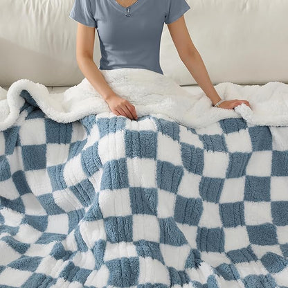 Electric Heated Blanket Full Size 72"×84" with 6 Heating Levels & 1-10Hs Auto Off, Checkered Plaid Heating Blanket Double Sided Sherpa, Fast Heating, Machine Washable for Christmas Gift Light Blue