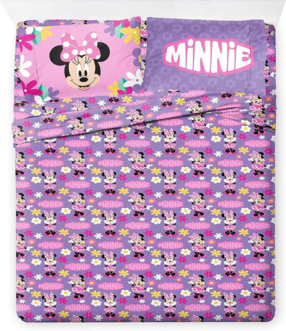 Jay Franco Kids Comforter Set Includes Sheets and Pillow Covers - Soft and Cozy Bed Set for Stylish Room Decor, Pink - Minnie Mouse 02, 7 Piece Queen Size Bedding