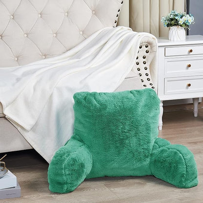 Home Soft Things Fox Faux Fur Bedrest Reading Pillow with Handle and Side Pocket, Backrest Armrest Pillow Chair Back Support for Sitting up in Bed, Blue Turquoise, 20" x 18" x 17"