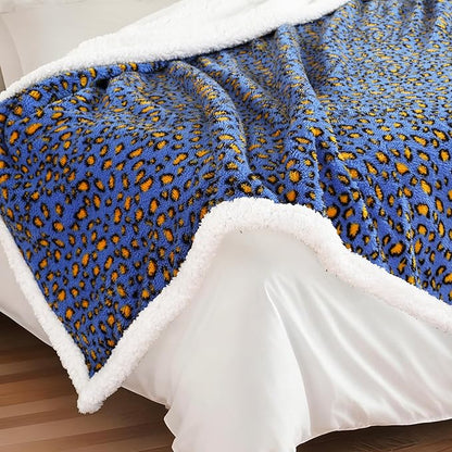 Electric Heated Blanket Full Size 72"×84" with 6 Heating Levels &10Hs Auto Off, Heating Double Sided Plush Sherpa, Fast Heating, Machine Washable Leopard Print Blue & Yellow