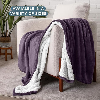 Bare Home Sherpa Fleece Blanket - Twin/Twin Extra Long - Blanket for Bed, Sofa, and Couch - Warm & Lightweight - Fluffy & Soft - Reversible (Twin/Twin XL, Eggplant)
