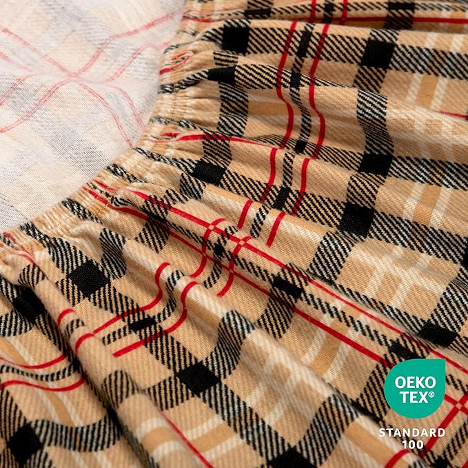 Bare Home Flannel Sheet Set Prints, 100% Cotton, Velvety Soft Heavyweight - Double Brushed Flannel for Extra Softness & Comfort - Deep Pocket - Bed Sheets (Split King, Red Lodge Plaid)