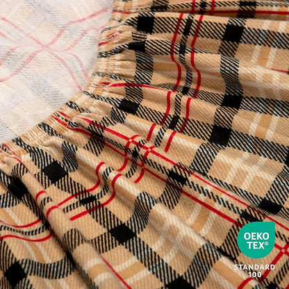 Bare Home Flannel Sheet Set Prints, 100% Cotton, Soft Heavyweight - Christmas Sheets - Double Brushed Flannel for Extra Softness & Comfort - Deep Pocket - Holiday Sheets (Queen, Red Lodge Plaid)