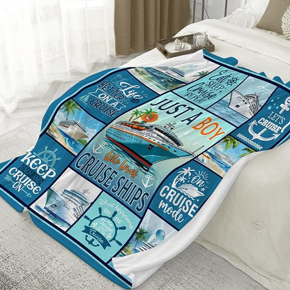 Cruise Blanket Just A Boy Who Loves Cruise Ships Fleece Blanket Kids Adult Ocean Voyage Cruise Ship Print Lightweight Throw Blankets Soft Cozy Bedroom Couch Sofa (50" L X 40" W)