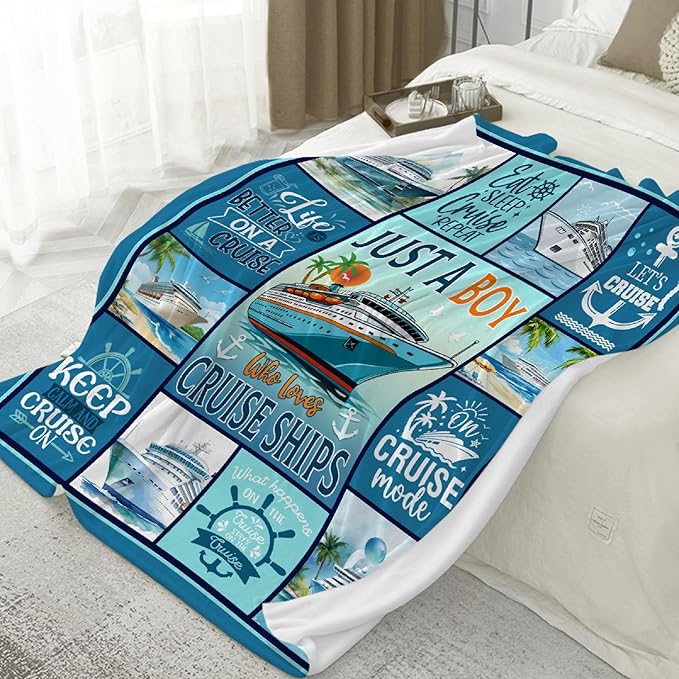 Cruise Blanket Just A Boy Who Loves Cruise Ships Fleece Blanket Kids Adult Ocean Voyage Cruise Ship Print Lightweight Throw Blankets Soft Cozy Bedroom Couch Sofa(120" L X 90" W)