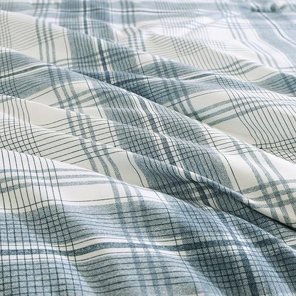 MaiRêve Plaid Twin XL Comforter Set, Blue Grey Grid Bedding Set for Boys & Girls, Classic Checkered Bed in A Bag Comforter Sets with Fitted & Flat Sheet, Pillowcase & Sham(Blue Grey, 66"x90")