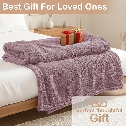 Electric Heated Blanket Queen Size 84"×90" Dual Control, 6 Heating Settings & 1-10H Auto Off, Heating Double Sided Plush Sherpa, Fast Heating, Machine Washable Light Purple