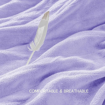 Electric Heated Blanket 84"x90" Queen Size, Soft Coral Fleece, Dual Controllers with 4 Heating Levels and 10 Hours Auto-Off, Machine Washable, Cozy Plush Fabric for Home, Light Purple