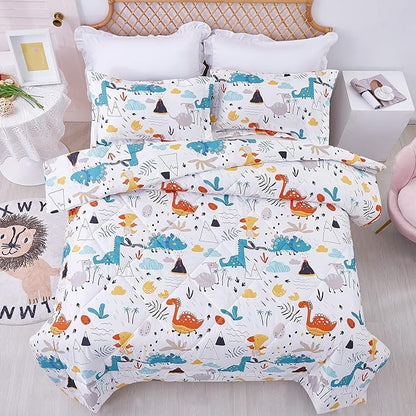 JSD Dinosaur Kids Comforter Set Twin Size, 2 Piece Microfiber Comforter with Pillow Sham, Lightweight All Season Washable
