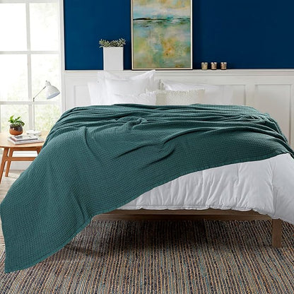 HILLFAIR 100% Cotton Blanket for Bed, Soft Lightweight & Breathable Summer Oversize Cotton Blankets, Premium Cozy Throw Layers for Bed, Couch and Sofa: Wedgewood (120"x120")
