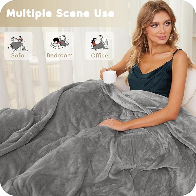 Electric Heated Blanket 84" x 90" Queen Size with Dual Control Warm Flannel Heated Blanket with 4 Heating Levels & 10 Hours Auto-Off, Fast Heating, Machine Washable, for Bedding -Light Gray