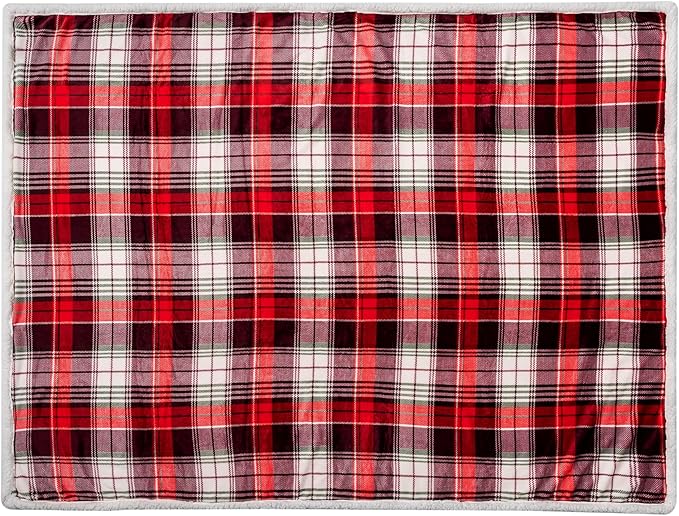 PAVILIA Red Green Christmas Plaid Sherpa Throw Blanket, Holiday Fleece Blanket 60" x 80", Soft Flannel Plush Throw for Couch, Sofa & Bed, Festive Winter Home Decor, Cozy