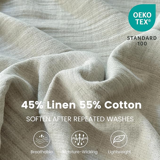 Simple&Opulence Linen Cotton Throw Blanket with Double Layered Folded Edge for Couch/Bed/Sofa/Gift, Natural Flax Solid Color Soft Breathable Cozy Farmhouse Home Décor - Linen, 50"x60"