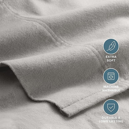 Bare Home Flannel Sheet Set 100% Cotton, Velvety Soft Heavyweight - Double Brushed Flannel - Deep Pocket (Split King, Light Grey)