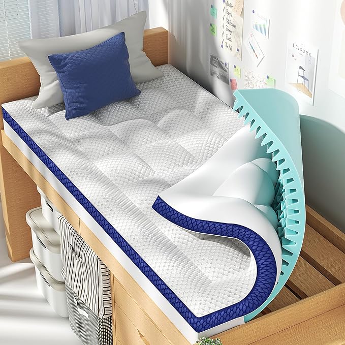 BEDELITE Twin XL Mattress Topper Dual Layer 4 Inch Memory Foam Mattress Topper, Pilow Top Mattress Pad and Premium Gel Foam Mattress, Fits Twin XL College Dorm Room