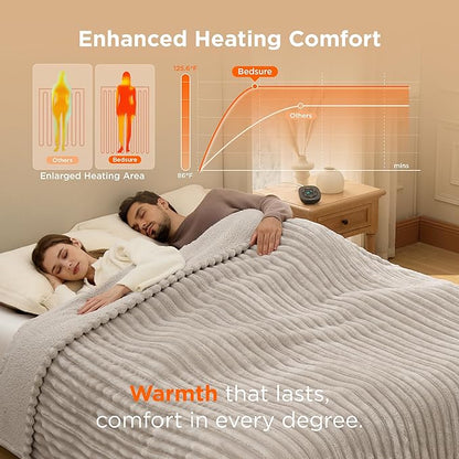Bedsure Electric Blanket Queen Size - Thick Striped Flannel Electric Blanket with Dual Control, Heating with 10 Heat Settings & 10 Time Settings, 8 hrs Timer Auto Shut Off (84x90 inches, Linen)