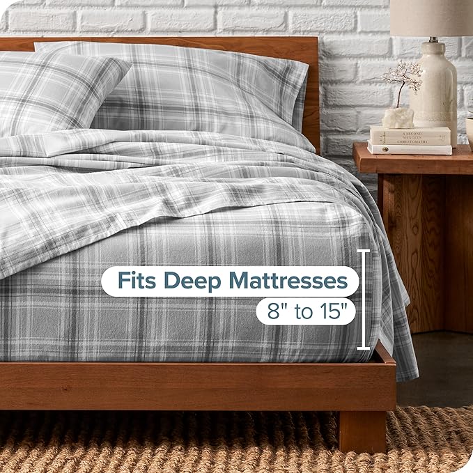 Bare Home Flannel Sheet Set Prints, 100% Cotton, Velvety Soft Heavyweight - Double Brushed Flannel for Extra Softness & Comfort - Deep Pocket - Bed Sheets (Twin, Tartan Plaid)