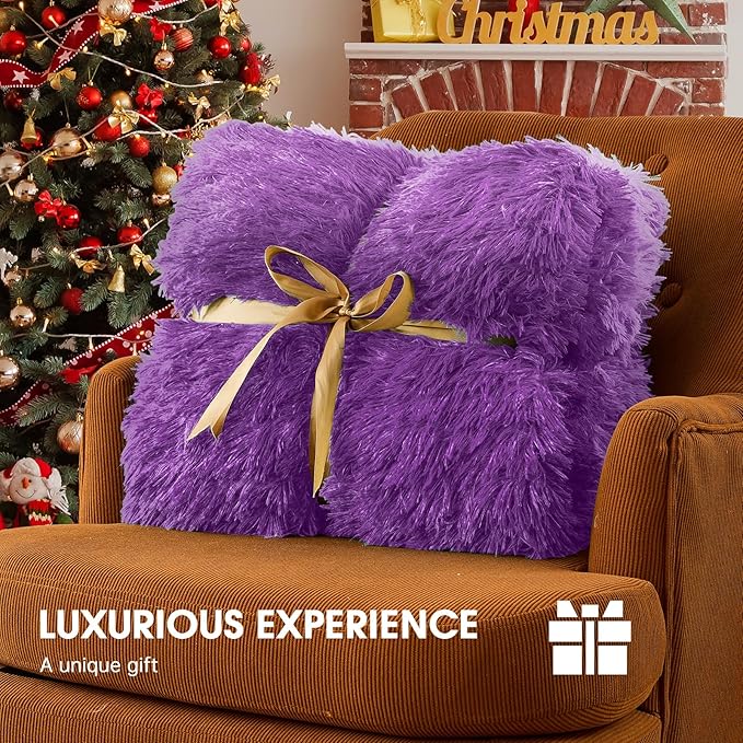 Heated Electric Blanket Queen,Warm Winter Birthday Gifts for Women Her Grandma–Faux Fur with Soft Sherpa,10 Heat Settings,5 Time Settings with Fast Heating, 84x90, Mystic Purple