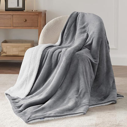 Bedsure GentleSoft Sherpa Fleece Throw Blanket Twin Size for Couch - Thick and Warm Throw for Women and Men, Soft Fuzzy Plush Blanke for Winter, Grey, 60x80 Inches