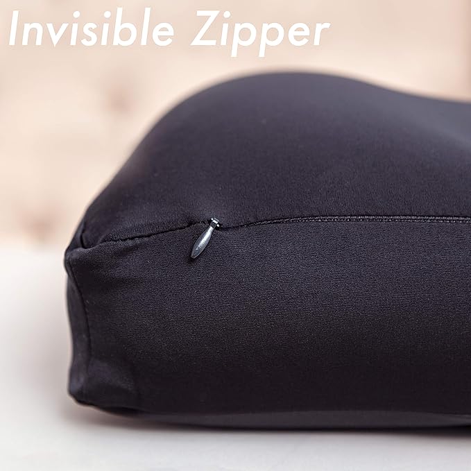 PILLOWY Premium Microbead Bed Pillow, Medium Extra Fluffy But Supportive - Ultra Comfortable Sleep with Silk Like Anti Aging Cover 85% Spandex/ 15% Nylon Breathable, Cooling Matte Black