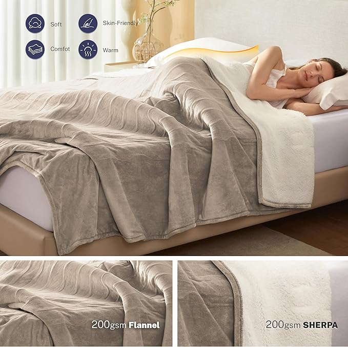 Electric Blanket Twin 62"x84" Heated Electric Blankets 10 Heating Levels 12 Time Settings 8 Hours Auto Off Fast Heating and Overheat Protection ETL Certified Machine Washable,Light Brown