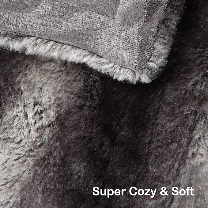 Electric Heated Blanket Throw Size 50" x 60", Super Cozy Warmth Soft with 4 Heating Levels & 4 Hours Auto Off, Plush Faux Fur & Sherpa, Machine Washable, Home Office Use, Gray White