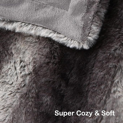 Electric Heated Blanket Throw Size 50" x 60", Super Cozy Warmth Soft with 4 Heating Levels & 4 Hours Auto Off, Plush Faux Fur & Sherpa, Machine Washable, Home Office Use, Gray White
