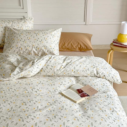AOJIM Floral Printed Duvet Cover Set for Kids Adults, Super Soft 100% Cotton Comforter Cover Set 3pcs, 1 Aesthetic Quilt Cover King Size and 2 Matching Pillowcases for Room Decor, No Quilt